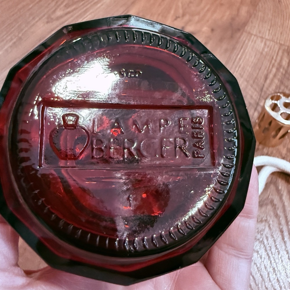 Lampe Berger Oil Fragrance Diffuser Ruby Red Glass Gold Top Paris France Retired - Picture 6 of 7